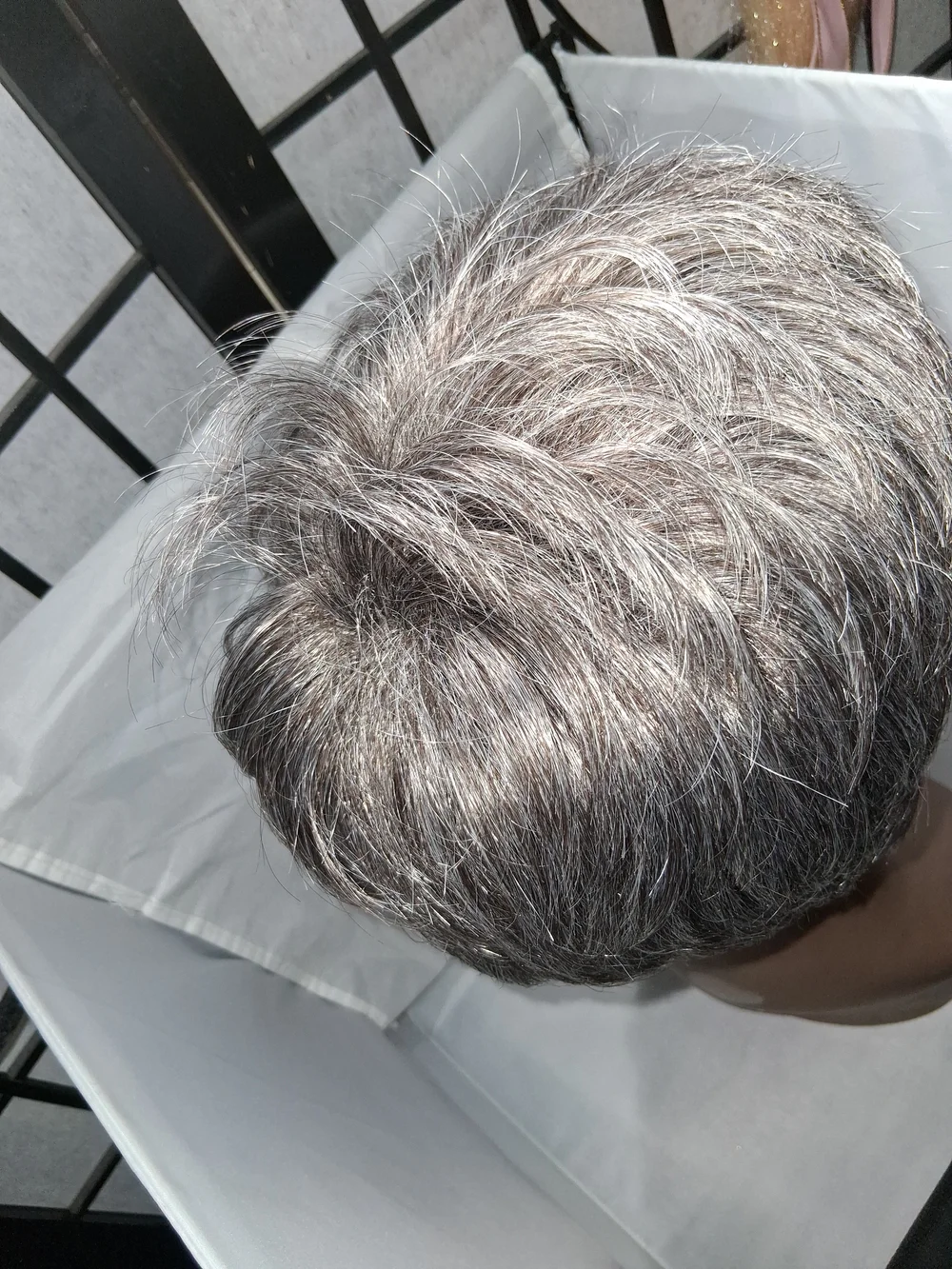 Source Unknown Short Layered Wig in Silver Blonde and Dark Gray